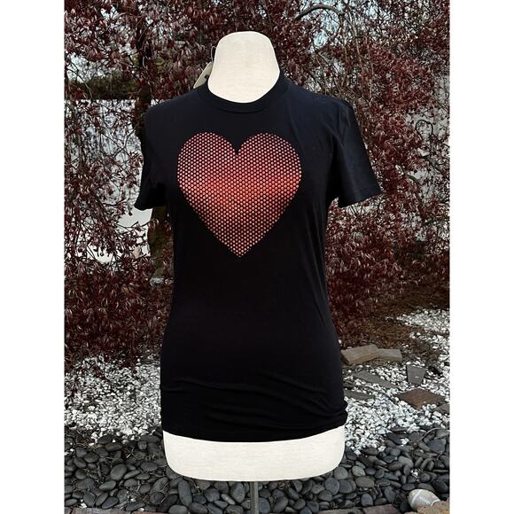 Vintage Moschino Jeans T-Shirt Short Sleeve Shirt Black w/Red Heart Size US 12 - Picture 1 of 7
